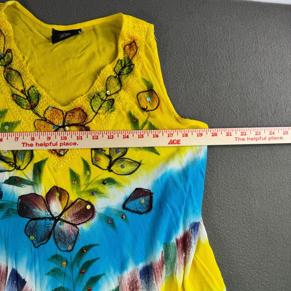 Ocean Breeze Dress Tie Dye Beach Resort Rayon Floral Sequin Sleeveless OSFA - Picture 3 of 10